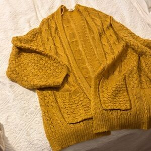 Cozy Mustard Cable Knit Cardigan